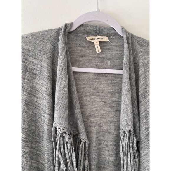 Rebecca Taylor Cardigan Sweater Womens Small Gray Open Front Fringe Wool Alpaca - Picture 5 of 13